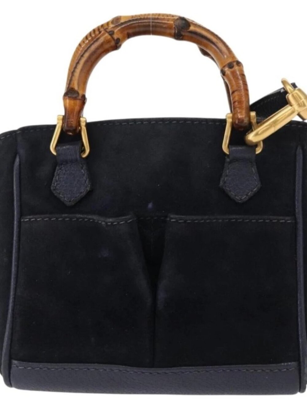 GUCCI Bamboo Hand Bag Suede 2way Navy Gold - Picture 2 of 15